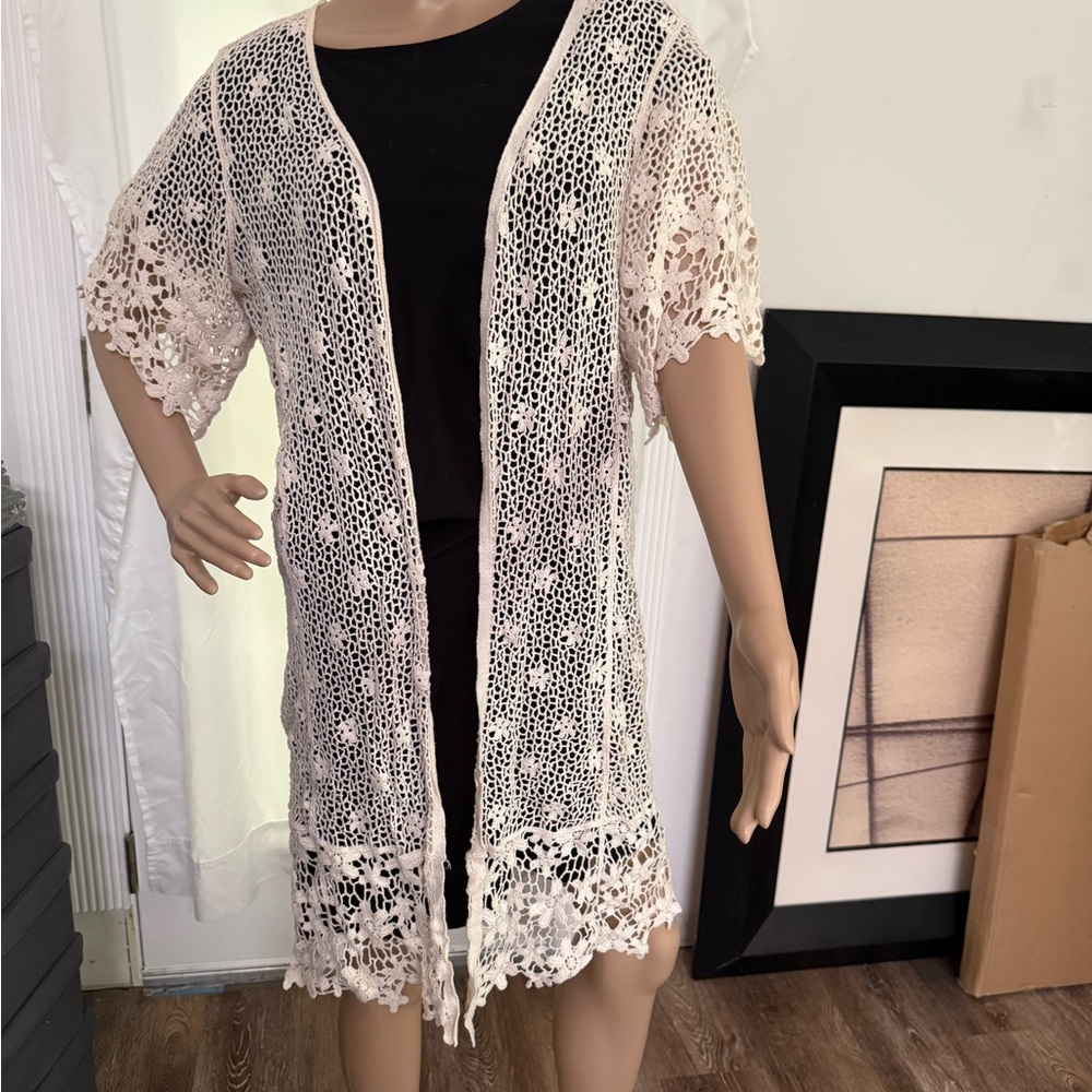 Elegant Cream Crochet Kimono